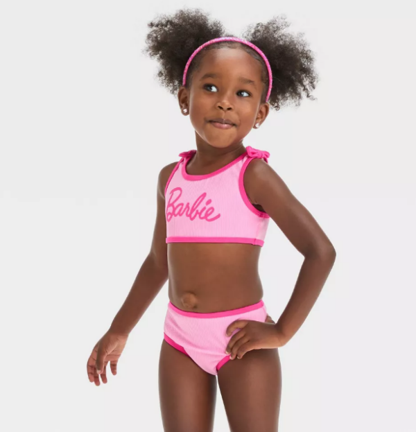 Traje de baño de 2 piezas para niñas pequeñas, Rosa Talla 5T de Barbie