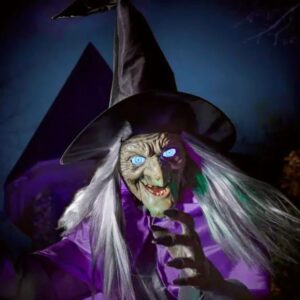 Alternative view of Animatronico de bruja flotante con ojos LCD de 12 pies, morado -Seasonal Vision
