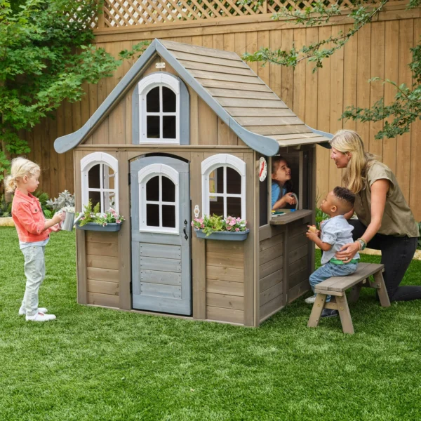 Casita de juegos de madera para exterior con cocina -KidKraft Forestview II