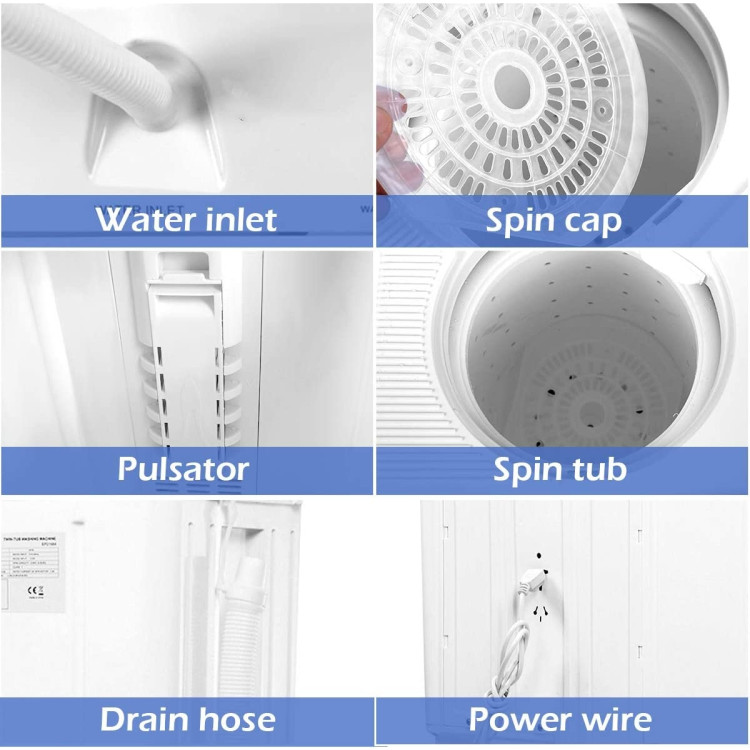 Mini lavadora con doble tina de 20 libras, blanco y azul - Imagen 2