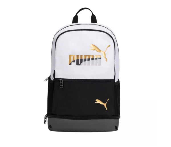 Mochila Eclipse de 18,5" para niños de PUMA, color negro, blanco y dorado