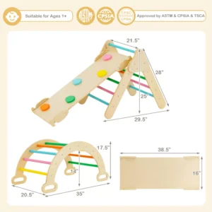 Alternative view of Arco de madera para niños pequeños 3 en 1 con rampa para escalar y tobogán -Costway