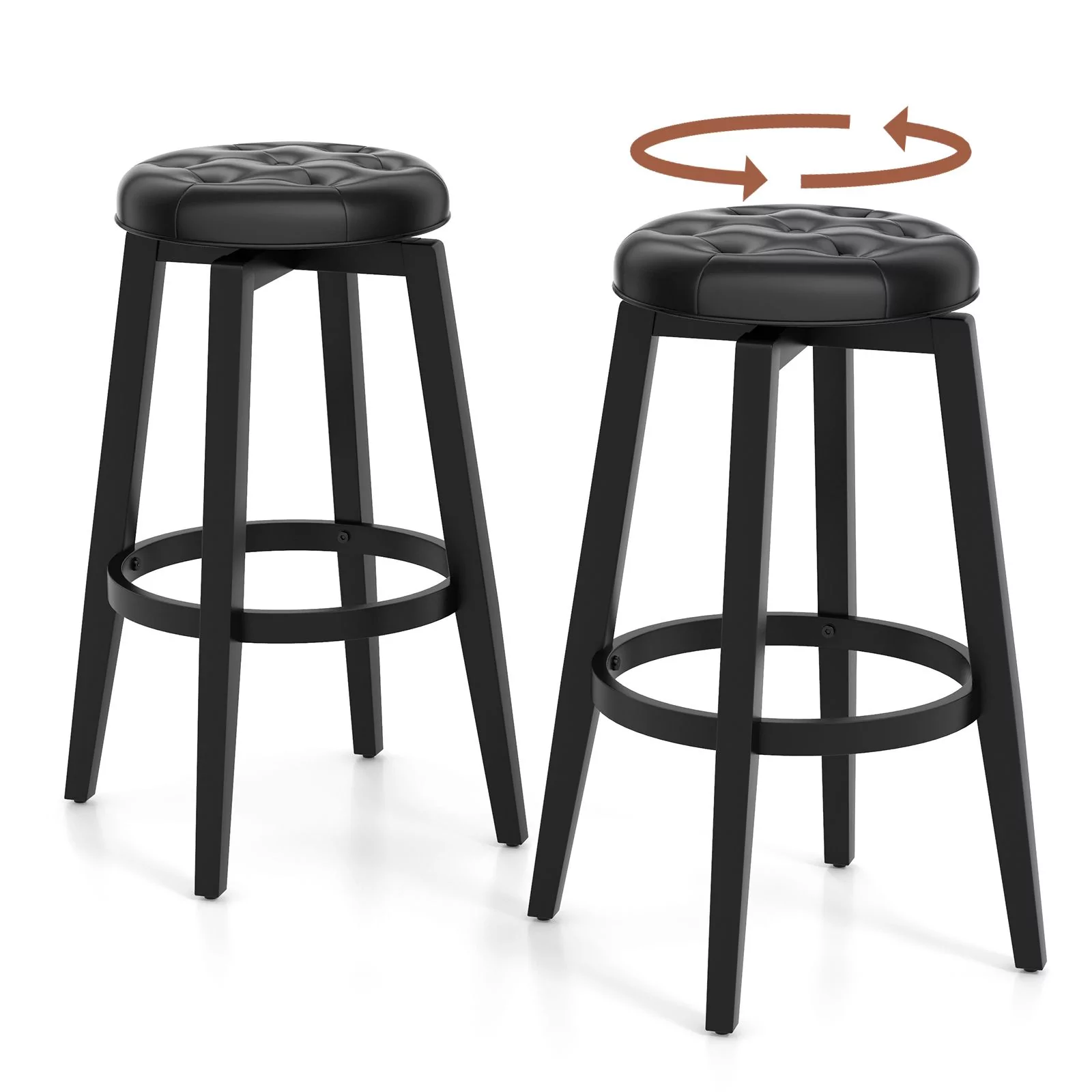 Par de taburetes giratorios tipo bar con reposapiés, Negro 76 cm -Savings Store - Imagen 2