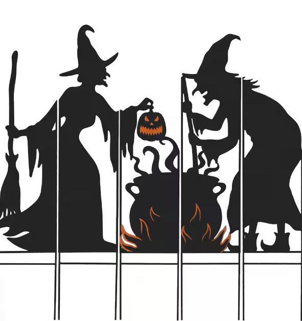 Paquete de 5 siluetas de brujas de metal con caldero 35" color negro -Glitzhome - Imagen 3