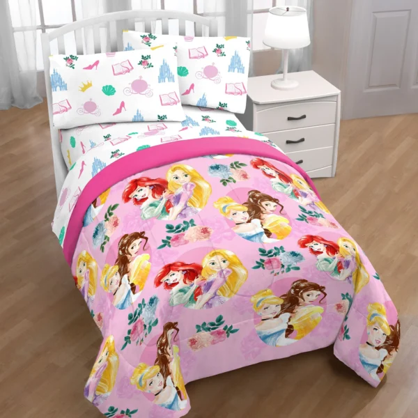 Juego de colcha de 4 piezas tamaño Twin con diseño de princesas -Disney Princess