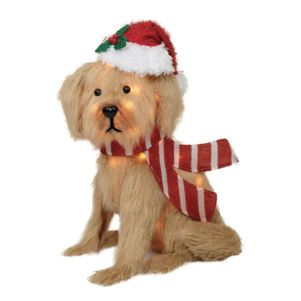 Perro dorado de peluche navideño iluminado de 60cm con 35 luces incandescentes -Holiday Time