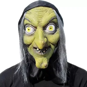 Mascara de bruja antigua verde con ojos amarillos para halloween