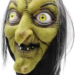 Alternative view of Mascara de bruja antigua verde con ojos amarillos para halloween