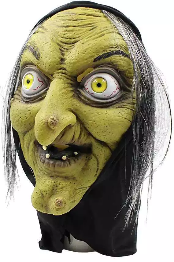 Mascara de bruja antigua verde con ojos amarillos para halloween - Imagen 2