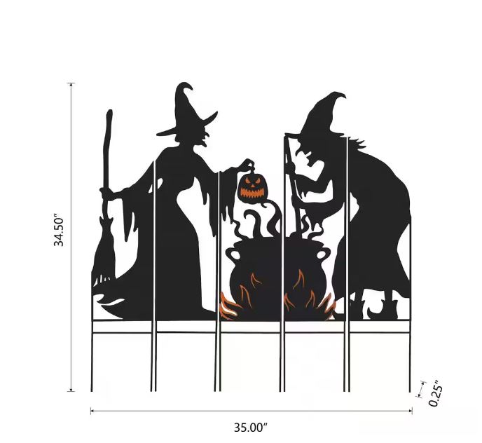 Paquete de 5 siluetas de brujas de metal con caldero 35" color negro -Glitzhome - Imagen 2