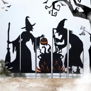 Paquete de 5 siluetas de brujas de metal con caldero 35" color negro -Glitzhome