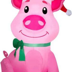 Alternative view of Inflable de cerdito con gorrito navideño de 3.5 ft - Gemmy