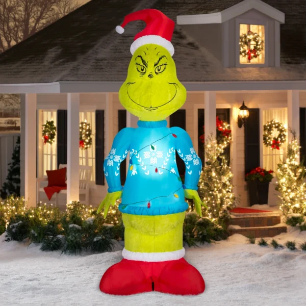 Inflable navideño de ¨El Grinch¨ de suéter azul 120 pulgadas marca Dr. Seuss