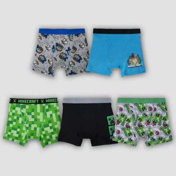 Paquete de 5 calzoncillos tipo boxer para niño talla 6 con diseño de minecraft