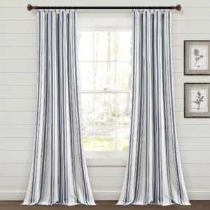 Par de paneles de cortina blancos con azul a rayas 84x42" -Lush decore