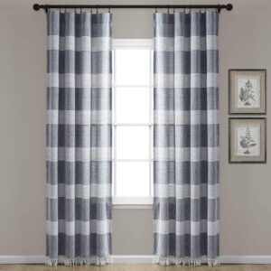 Par de paneles de cortina a rayas color navy de 95"x40"  -Lush Decor