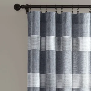 Alternative view of Par de paneles de cortina a rayas color navy de 95"x40"  -Lush Decor