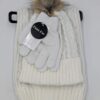 Paquete de gorro para niña y guantes tejido color blanco hueso talla unica -Faux Fur