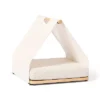Cama de lona con marco de madera y cojín cómodo de 20" color beige para gatos -canva