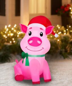 Inflable de cerdito con gorrito navideño de 3.5 ft - Gemmy