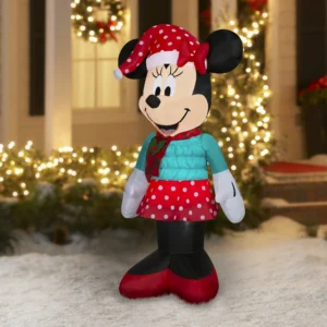 Inflable navideño de 5 pies Minnie con gorro de Santa -Disney
