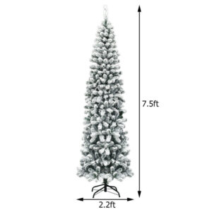 Alternative view of Árbol de Navidad nevado con forma de lápiz, sin iluminación de 7,5 pies y 641 puntas -Costway