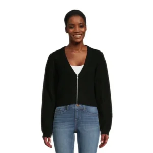 Suéter tipo cárdigan corto para dama talla M color negro - RD