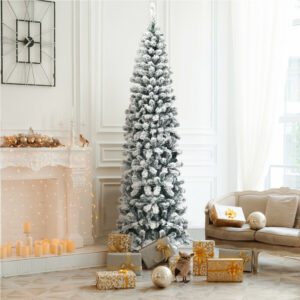 Árbol de Navidad nevado con forma de lápiz, sin iluminación de 7,5 pies y 641 puntas -Costway