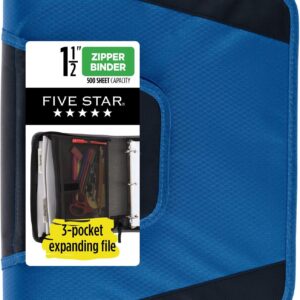 Carpeta con cierre de cremallera de 1-1/2 pulgadas, con 3 argollas, archivador expandible de 3 bolsillos -Five Star