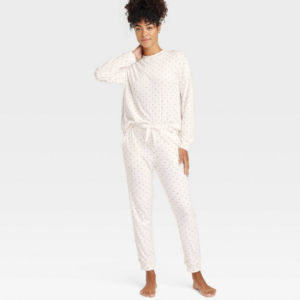 Conjunto de pijama de polar con lunares para mujer Talla M, blanco - Auden