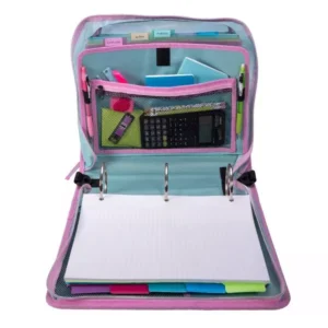 Alternative view of Carpeta de anillos de nailon estampada de 3" con bolsillos internos y externos -Bunch O Flowers