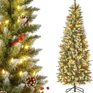 Arbol de navidad preiluminado de 300 LEDs de 5 pies delgado piñas y bayas - proxibid