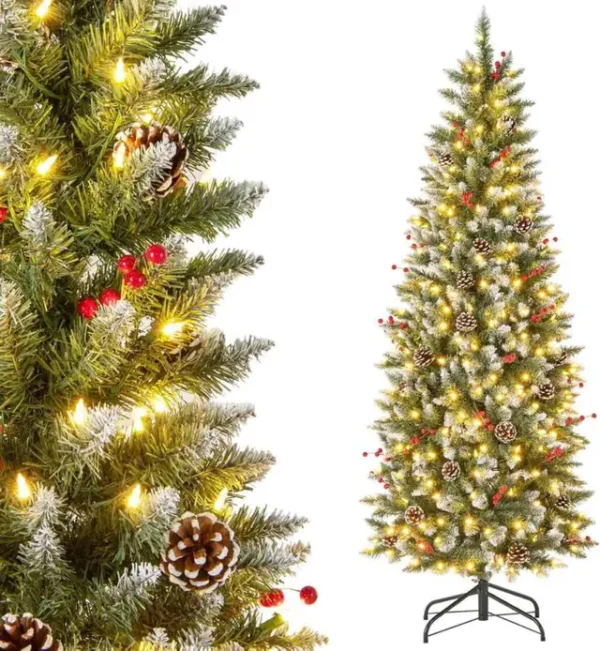 Arbol de navidad preiluminado de 300 LEDs de 5 pies delgado piñas y bayas - proxibid