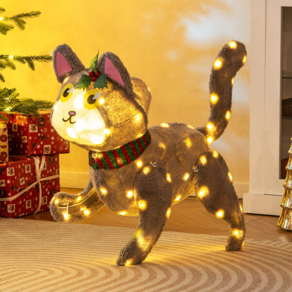 Decoración navideña de Gato preiluminado marca Costway