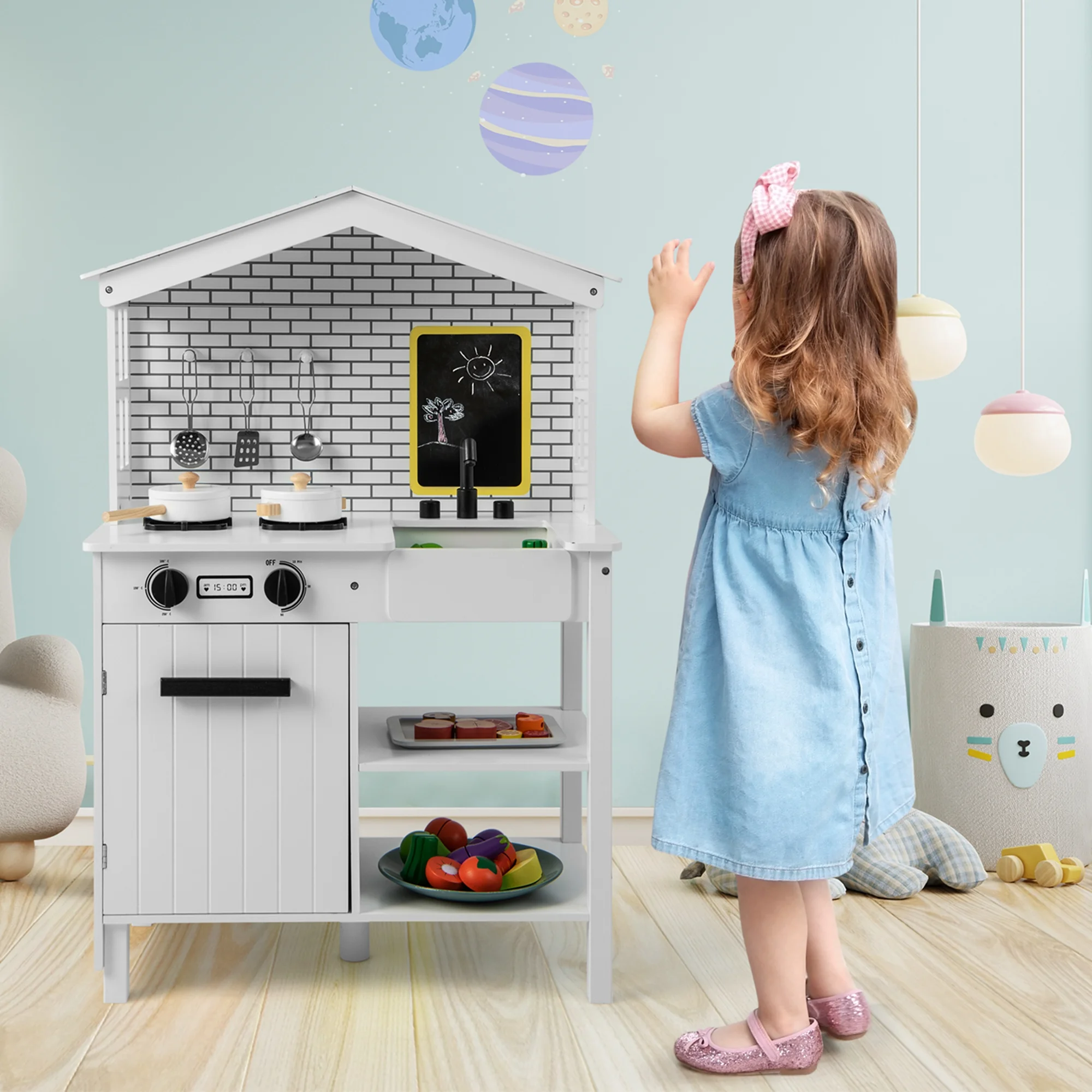 Juego de Cocinita de juguete estilo granja para niños - Costway - Imagen 7