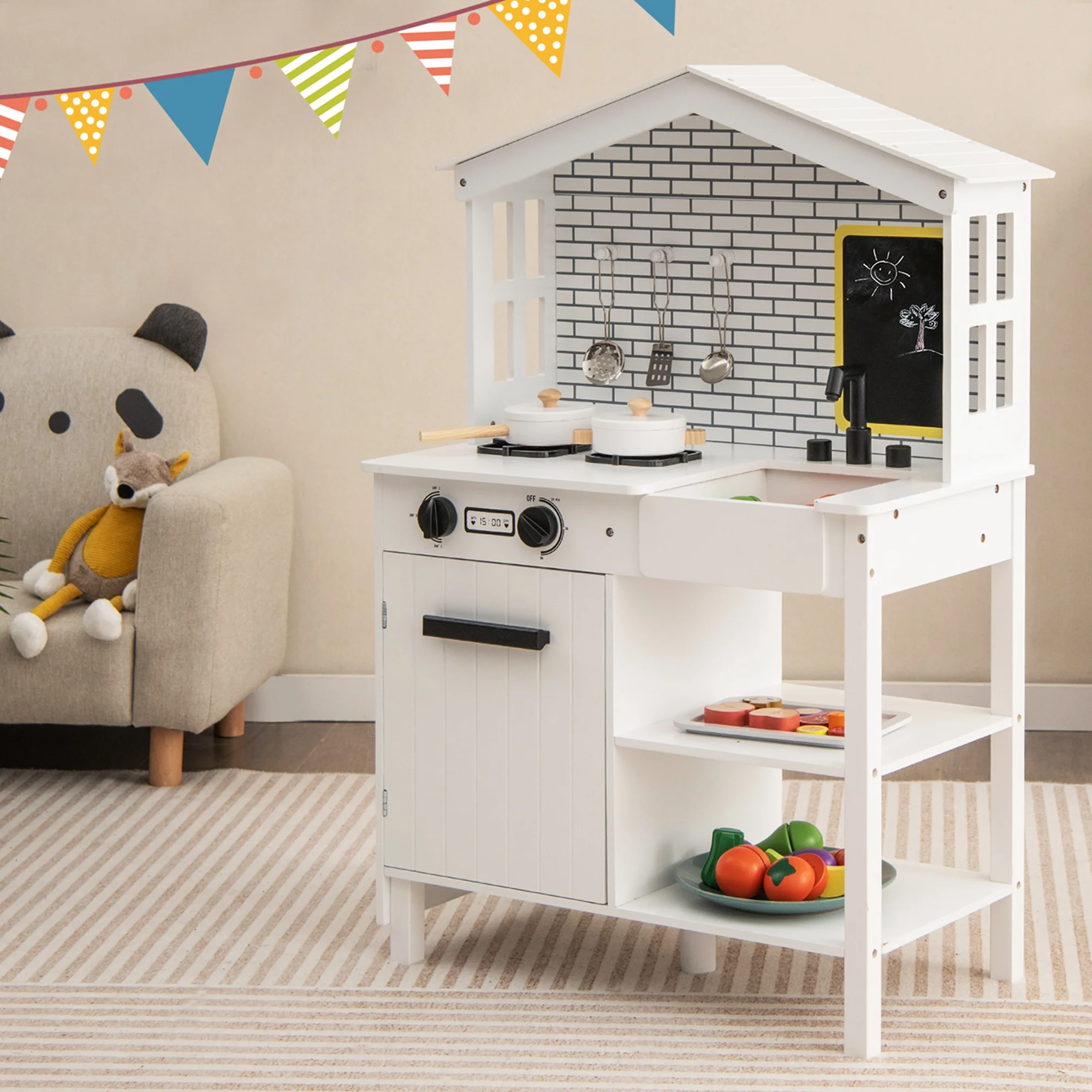 Juego de Cocinita de juguete estilo granja para niños - Costway - Imagen 8