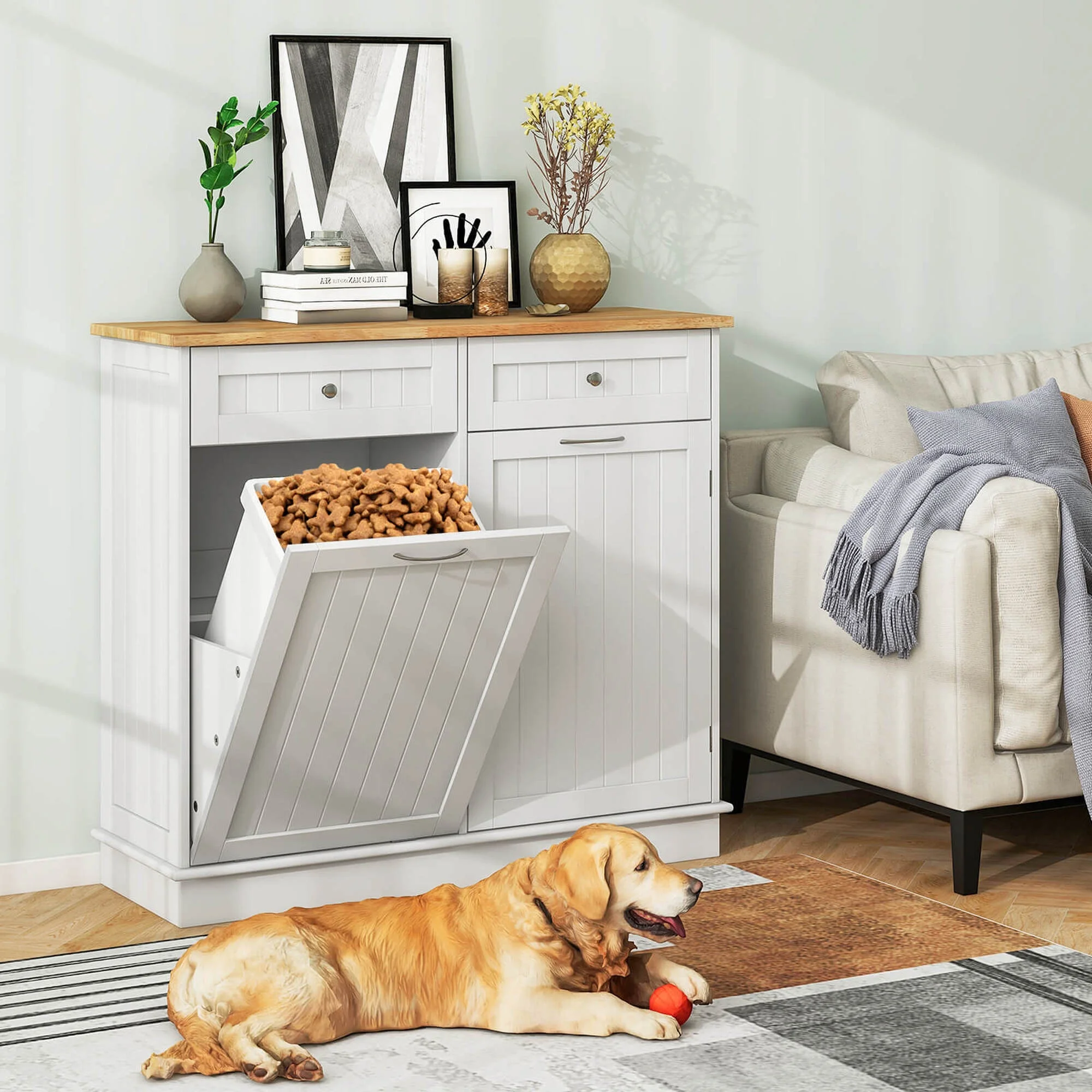 Mueble de cocina color blanco con cajones y estantes - Costway - Imagen 3