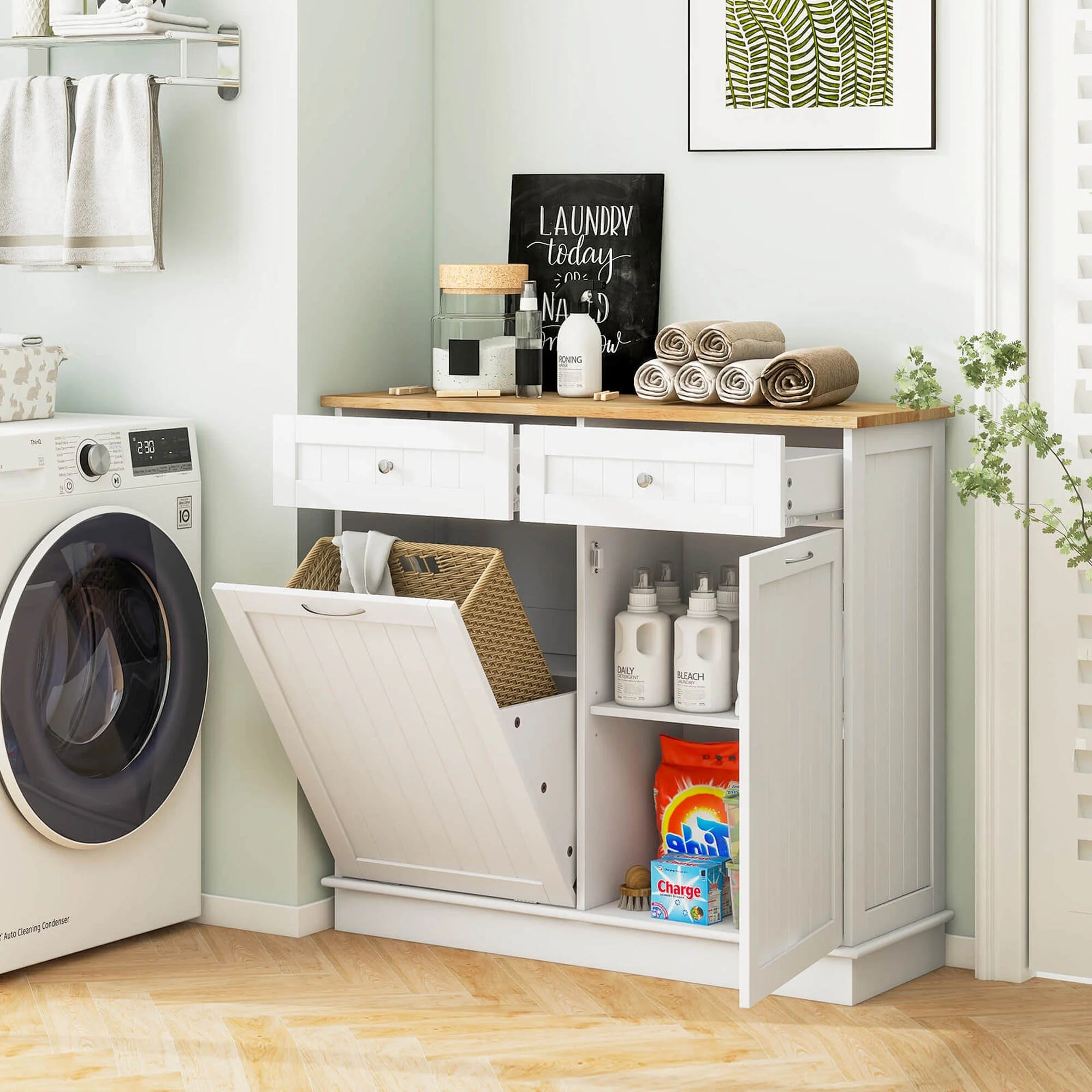 Mueble de cocina color blanco con cajones y estantes - Costway - Imagen 6