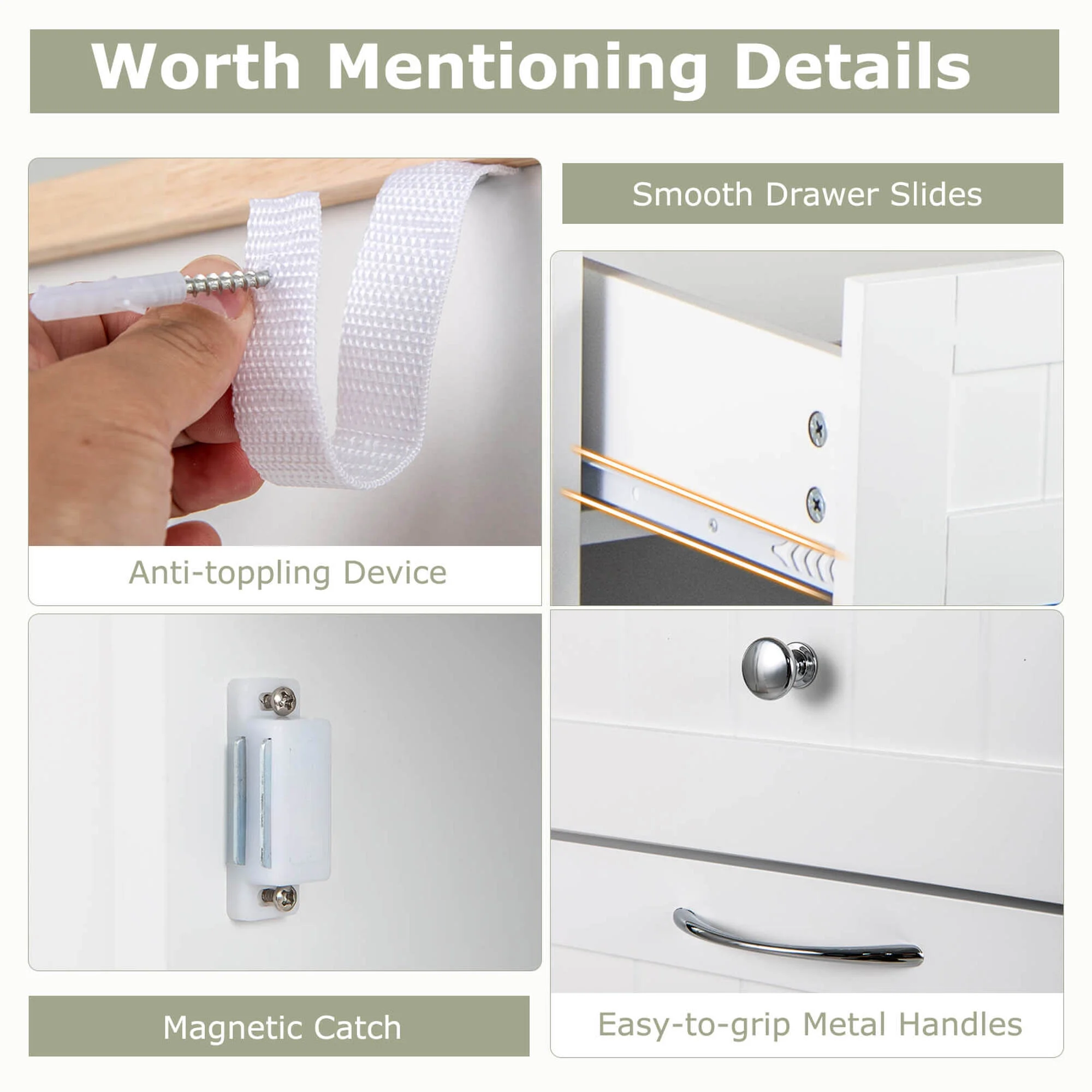 Mueble de cocina color blanco con cajones y estantes - Costway - Imagen 2