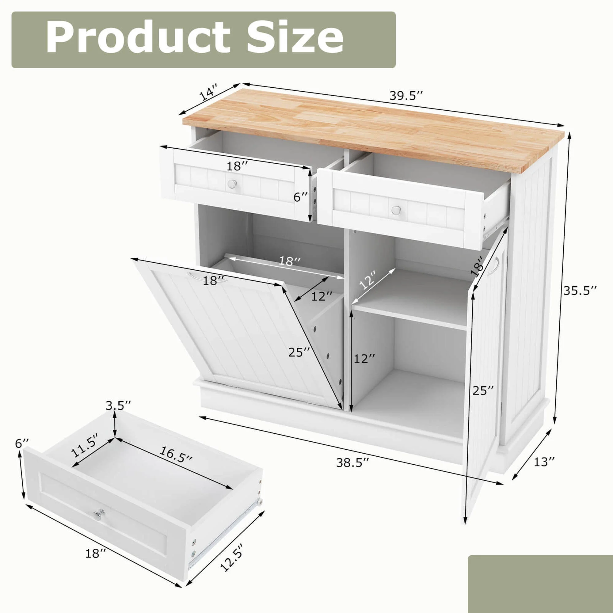 Mueble de cocina color blanco con cajones y estantes - Costway - Imagen 5