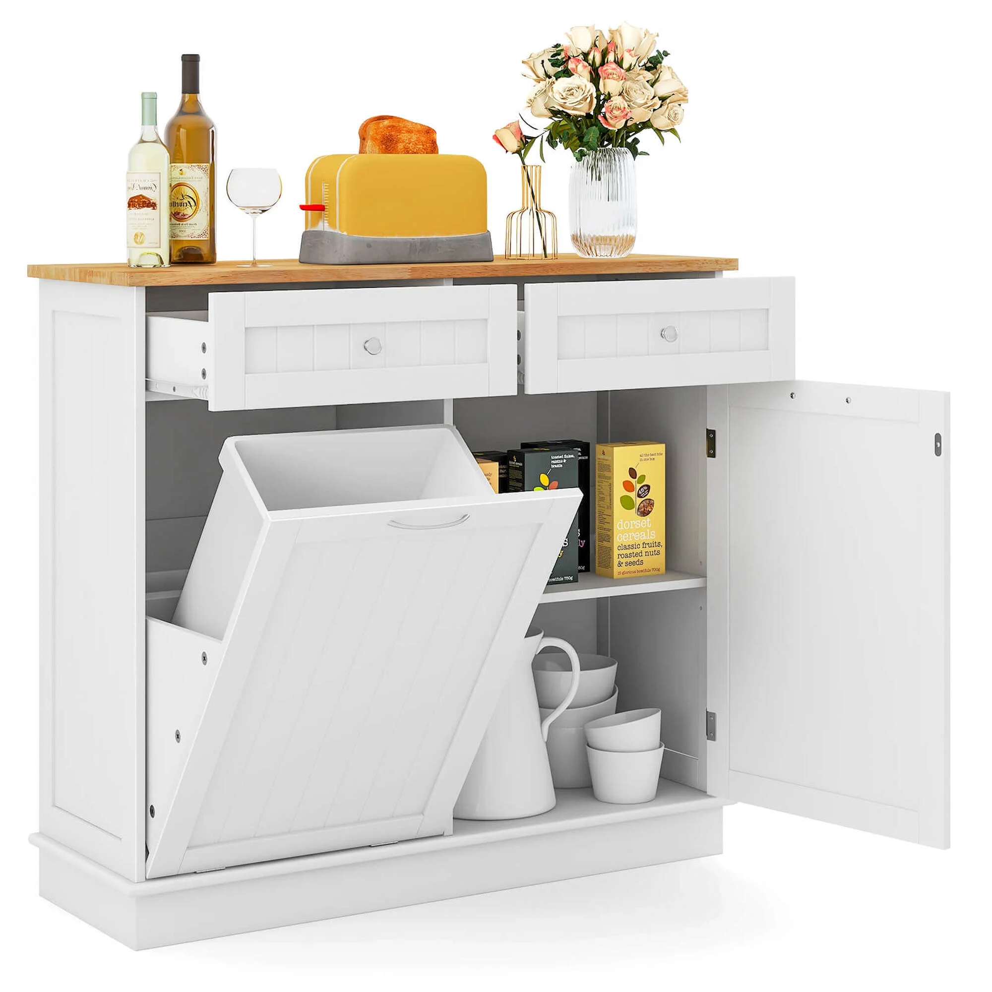 Mueble de cocina color blanco con cajones y estantes - Costway