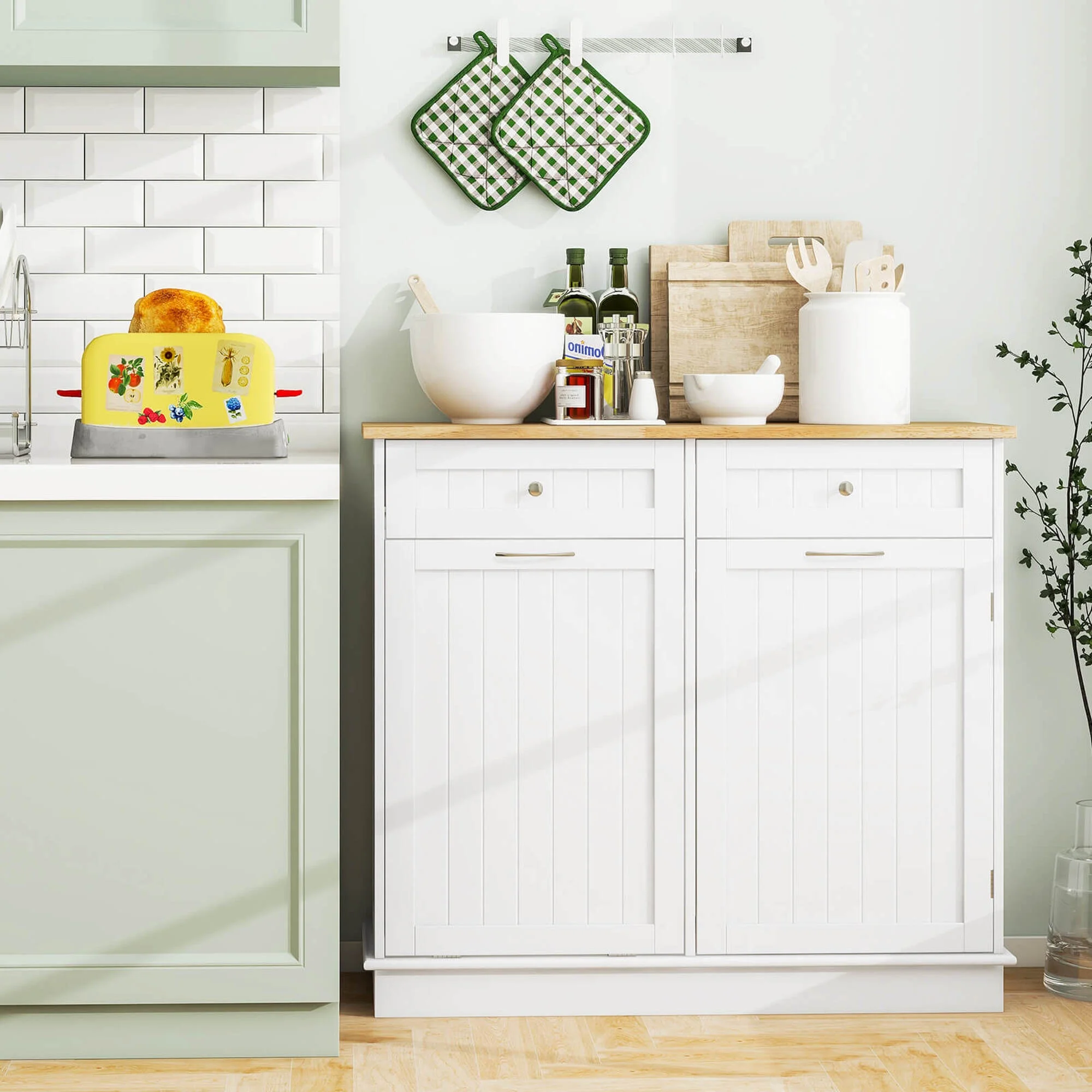 Mueble de cocina color blanco con cajones y estantes - Costway - Imagen 4