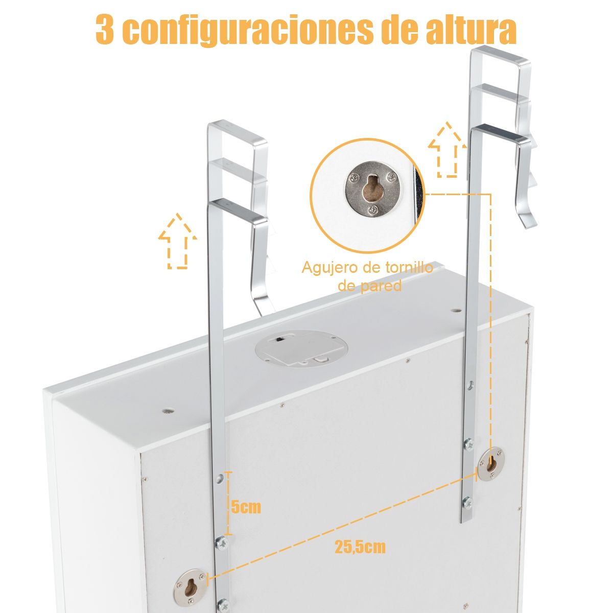 Joyero de pared con espejo, llave e iluminación LED de 36,5 x 11,5 x 120 cm  – Segunda que Barato, image size:1200x1200
