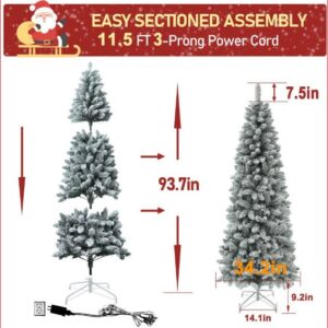 Alternative view of Árbol de Navidad nevado de 7,5 pies preiluminado con luz LED cálida -VEIKOUS