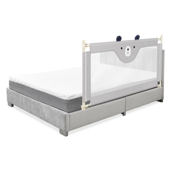 Barandal protector de cama de 57" para bebé con elevación vertical y cerradura color gris -Costway