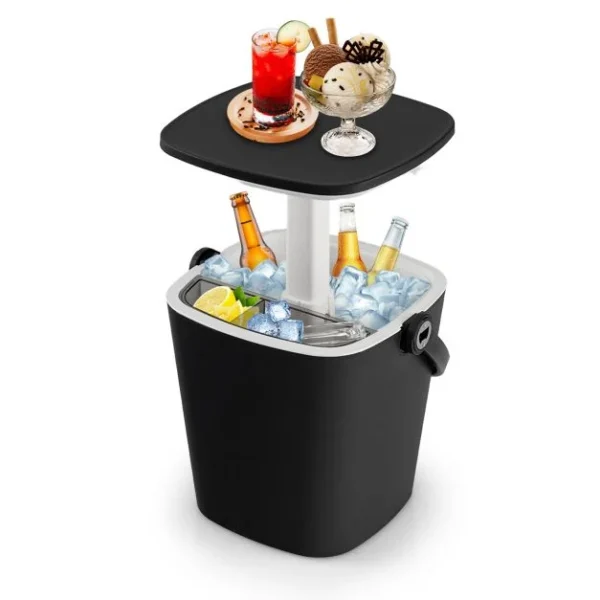 Hielera con mesa auxiliar portátil con asa y abrebotellas color negro -Costway