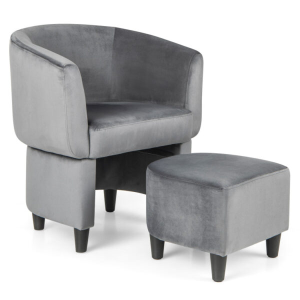 Sillón ergonómico con reposa pies tapizado en terciopelo color gris -Costway