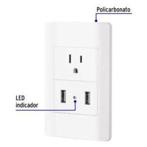 Alternative view of Placa armada de contacto con 2 puertos USB, color blanco - Marca Volteck