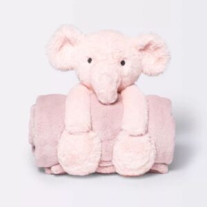 Manta de peluche con peluche de elefante rosa - Marca Cloud Island