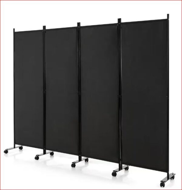 Divisor de pared plegable de 6 pies con ruedas color negro  -Costway